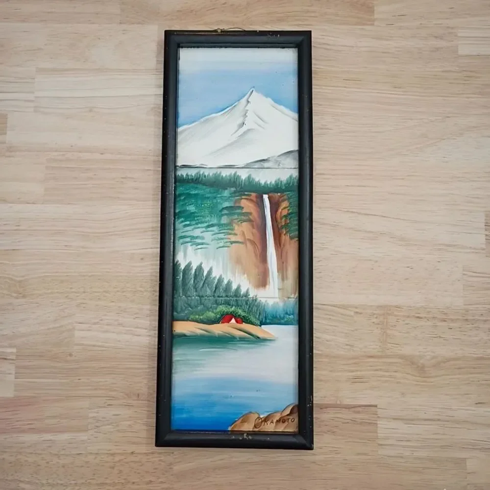 Okamoto Signed Japanese Art Mid-Century Modern Vibrant Hand Painted Tiles